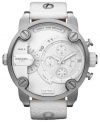 White leather and structured steel create a sleek look on this versatile watch from Diesel.