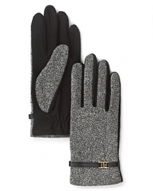 Lauren Ralph Lauren's leather-belted gloves are rendered in a gray tweed for classic style. Lauren Ralph Lauren's leather-belted gloves are rendered in a gray tweed for classic style.