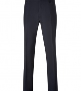 With their sharp modern fit and classic shade of luxe navy virgin wool, Burberry Londons Mansell trousers put a chic, sartorial spin on workwear - Flat front, side and buttoned back slit pockets, sharply creased leg, hidden hook and button closures, zip fly, belt loops, unfinished hemline for custom tailoring - Modern slim fit, narrow straight leg - Team with the matching blazer and a flawless button-down for work, or dress down with a pullover and Chelsea boots for weekday sophistication