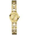 Need some sparkle? This golden mini watch from GUESS shines with crystal accents and chic cut-out detail.