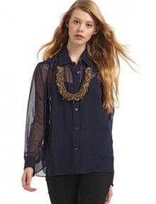 THE LOOKDetachable mixed-chain necklace with grosgrain ribbon tiesPoint collarSlightly pleated yokeButton frontLong sleeves with two-button cuffsShirttail hemTonal camisoleTHE FITAbout 26 from shoulder to hemTHE MATERIALSilkCARE & ORIGINDry cleanImported THE LOOKDetachable mixed-chain necklace with grosgrain ribbon tiesPoint collarSlightly pleated yokeButton frontLong sleeves with two-button cuffsShirttail hemTonal camisoleTHE FITAbout 26 from shoulder to hemTHE MATERIALSilkCARE & ORIGINDry cleanImported