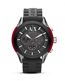 Designed for maximum performance and style, this watch from Armani Exchange plays as hard as it works. It features chronograph movement and durable strap to keep up with an athletic lifestyle. Designed for maximum performance and style, this watch from Armani Exchange plays as hard as it works. It features chronograph movement and durable strap to keep up with an athletic lifestyle.