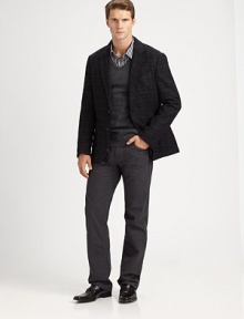 Remain cool and comfortable this season in a wonderfully soft, straight-leg jean shaped in brushed cotton with a delicate stripe pattern finish.Five-pocket styleZip flyInseam, about 33CottonMachine washImported Remain cool and comfortable this season in a wonderfully soft, straight-leg jean shaped in brushed cotton with a delicate stripe pattern finish.Five-pocket styleZip flyInseam, about 33CottonMachine washImported