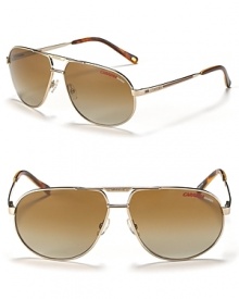 Timeless metal aviator sunglasses with double bridge design and polarized lenses. Timeless metal aviator sunglasses with double bridge design and polarized lenses.