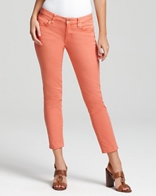 These sherbet-hued Tory Burch jeans amp up workweek attire with a slim cut and a versatile ankle-grazing cropped silhouette. These sherbet-hued Tory Burch jeans amp up workweek attire with a slim cut and a versatile ankle-grazing cropped silhouette.
