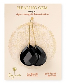 Channel dark glamor in this pair of teardrop earrings from Dogeared, crafted from gold dipped metal and a delicate onyx gemstone. Channel dark glamor in this pair of teardrop earrings from Dogeared, crafted from gold dipped metal and a delicate onyx gemstone.