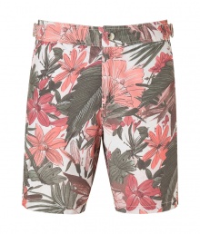Give your poolside style an update with these tropical floral print trunks from PS Paul Smith -Button tab waist with adjustable side detail, off-seam pockets, single back welt pocket, all-over print, long length - Wear with a polo shirt, sandals, and a straw fedora Give your poolside style an update with these tropical floral print trunks from PS Paul Smith -Button tab waist with adjustable side detail, off-seam pockets, single back welt pocket, all-over print, long length - Wear with a polo shirt, sandals, and a straw fedora