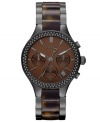 Smoky crystals captivate on this gunmetal and tortoise watch from DKNY.