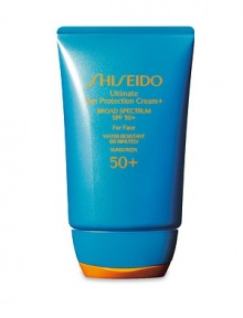 Highly nourishing cream-formula sunscreen for the face with UVA/UVB broad spectrum protection that defends against powerful rays that cause sunburn, cell damage, dryness, roughness and premature signs of aging such as fine lines. The water-resistant formula smooths on with no trace of stickiness and is invisible on skin. Made in Japan. 1.7 oz. Highly nourishing cream-formula sunscreen for the face with UVA/UVB broad spectrum protection that defends against powerful rays that cause sunburn, cell damage, dryness, roughness and premature signs of aging such as fine lines. The water-resistant formula smooths on with no trace of stickiness and is invisible on skin. Made in Japan. 1.7 oz.