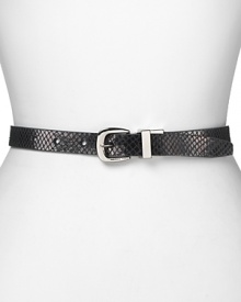 Make last-minute wardrobe changes a cinch with this MICHAEL Michael Kors reversible belt, perfecting double duty from smooth to python-embossed leather. Make last-minute wardrobe changes a cinch with this MICHAEL Michael Kors reversible belt, perfecting double duty from smooth to python-embossed leather.