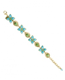 Spruce up your style just in time for spring! 2028's fresh, new bracelet features sparkling blue zircon and green crystals set in brass tone mixed metal. Approximate length: 6 inches. Spruce up your style just in time for spring! 2028's fresh, new bracelet features sparkling blue zircon and green crystals set in brass tone mixed metal. Approximate length: 6 inches.