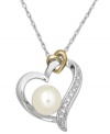 Symbolic and sparkling, this pretty cultured freshwater pearl (8 mm) pendant matches perfectly with any outfit, while diamond accents add shine. Crafted in sterling silver and 14k gold. Approximate length: 18 inches. Approximate drop: 3/4 inch.