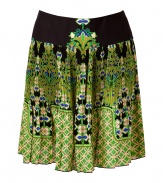 Work an opulent edge into city-chic looks with Anna Suis printed bamboo micro-pleat skirt - Flat waistband, micro-pleated top, hidden back zip - Loosely draped fit - Wear with the matching printed top, black ballerinas and bright green accessories