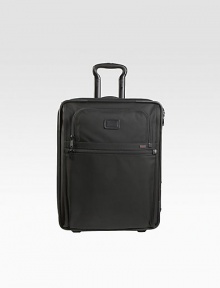 Signature nylon bag features a removable garment sleeve, interior accessories pocket, exterior pockets and an Add-a-Bag strap--with its wider front, this case is designed to meet carry-on regulations for flights within Europe. Top, side and bottom carry handles Telescoping handle Zip closure Exterior front u-zip and zip pockets Interior front zip pocket Tumi Tracer protection 20W X 15¾H X 8½D Imported Signature nylon bag features a removable garment sleeve, interior accessories pocket, exterior pockets and an Add-a-Bag strap--with its wider front, this case is designed to meet carry-on regulations for flights within Europe. Top, side and bottom carry handles Telescoping handle Zip closure Exterior front u-zip and zip pockets Interior front zip pocket Tumi Tracer protection 20W X 15¾H X 8½D Imported