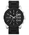 Silver and black strikes back on this bold and rugged chronograph watch from Diesel.