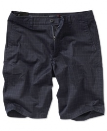 Walking shorts that will take you anywhere you want to go. Quiksilver enzyme-washed walkshort with screen-printed mix of plaids and stripes, side cell pocket, and suede back patch. Walking shorts that will take you anywhere you want to go. Quiksilver enzyme-washed walkshort with screen-printed mix of plaids and stripes, side cell pocket, and suede back patch.