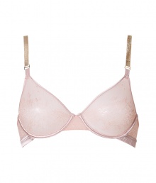 Elegant pink patterned bra in fine stretch synthetic and silk - 3/4 cups work well even for small sizes - Slim, length adjustable outer straps, great for almost all neckline types - Back hook closure - A minimum of spandex ensures a perfect fit - Sexy, stylish and seductive - Possible as a set