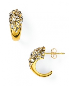 Ease into evening with Alexis Bittar's crystal-decked hoop earrings. With a delicate shape, these subtle earrings add an instant hit of gothic glamour to your look. Ease into evening with Alexis Bittar's crystal-decked hoop earrings. With a delicate shape, these subtle earrings add an instant hit of gothic glamour to your look.
