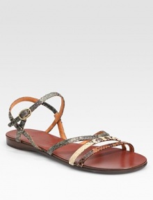 Adjustable snake-print leather straps surround this primal, multi-tone silhouette. Snake-print leather upperLeather liningRubber soleImportedOUR FIT MODEL RECOMMENDS ordering true size. Adjustable snake-print leather straps surround this primal, multi-tone silhouette. Snake-print leather upperLeather liningRubber soleImportedOUR FIT MODEL RECOMMENDS ordering true size.