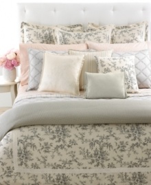 A chain stitch of floral embroidery in elegant diamond latticework adds sleek softness to this pure cotton quilt from Lauren by Ralph Lauren. Reverses to solid gray sateen for an impressive transformation in style.