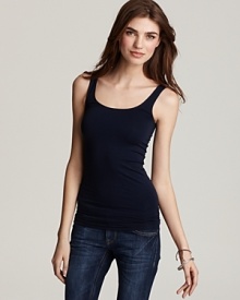 Get back to basics with Aqua's seamless tank top. The stretch crew neck is the perfect foundation for layering, or wear it alone when the weather heats up. Get back to basics with Aqua's seamless tank top. The stretch crew neck is the perfect foundation for layering, or wear it alone when the weather heats up.