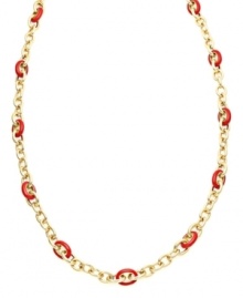 Layer up on luxurious links. Embrace the long necklace trend in Charter Club's chic gold tone mixed metal and red resin link strand. Necklace can be worn long or doubled. Approximate length: 36 inches. Layer up on luxurious links. Embrace the long necklace trend in Charter Club's chic gold tone mixed metal and red resin link strand. Necklace can be worn long or doubled. Approximate length: 36 inches.