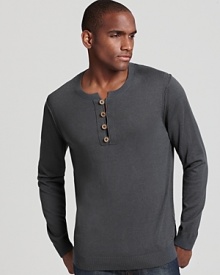 A rugged-cool gray henley gets a sophisticated update from BOSS. A rugged-cool gray henley gets a sophisticated update from BOSS.