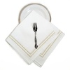 Classic and crisp white 100% cotton table linen with double banded barrata stitch. It compliments any patterned dinnerware for formal entertaining.