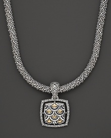From the Naga collection, a gold and silver woven chain necklace with square Naga pendant, designed by John Hardy. From the Naga collection, a gold and silver woven chain necklace with square Naga pendant, designed by John Hardy.