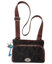 Join the quilted crowd with this vintage-inspired design from Fossil that goes anywhere with ease. Crafted in quilted nylon and trimmed with soft pebbled leather, its organized interior provides plenty of compartments for stashing all the essentials. Join the quilted crowd with this vintage-inspired design from Fossil that goes anywhere with ease. Crafted in quilted nylon and trimmed with soft pebbled leather, its organized interior provides plenty of compartments for stashing all the essentials.