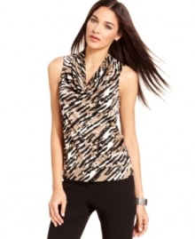 A softly draped cowl neckline and chic graphic print make a slinky sleeveless top from Alfani the perfect choice for any occasion. Add subtle accessories for work or dress it up for a night on the town. A softly draped cowl neckline and chic graphic print make a slinky sleeveless top from Alfani the perfect choice for any occasion. Add subtle accessories for work or dress it up for a night on the town.