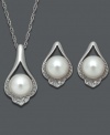 Add drama to any look with teardrops. This unique jewelry set features a matching pendant and earrings crafted from cultured freshwater pearls (6-7 mm), sparkling diamond accents and sterling silver. Approximate length: 18 inches. Approximate pendant drop: 3/4 inch. Approximate earrings drop: 1/2 inch.