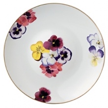 Pensees deep round dish by Bernardaud. This lively, luxurious collection is sure to transform your table into a celebration of spring. The floral watercolor pattern features delicate, multicolored pansies that appear to be strewn across the surface of each piece. Pensees deep round dish by Bernardaud. This lively, luxurious collection is sure to transform your table into a celebration of spring. The floral watercolor pattern features delicate, multicolored pansies that appear to be strewn across the surface of each piece.