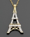 An icon of sophistication: this Eiffel Tower diamond pendant features round-cut diamonds (1/10 ct. t.w.) set in 14k gold. The chain of this diamond necklace measures 17-1/2 inches; drop measures 3/4 inch.