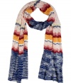 Work a chic retro edge into your outfit with Missonis multicolored knit scarf - Variegated knit border - Wear with a cropped leather jacket and brightly hued leather accessories