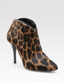 Playful leopard-print calf hair with a patent leather trim and an ultra-skinny heel. Self-covered heel, 4 (100mm) Calf hair upper Back zipper Leather lining and sole Padded insole Pattern may vary Made in ItalyOUR FIT MODEL RECOMMENDS ordering one half size up as this style runs small. 