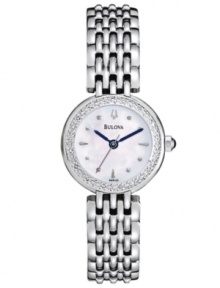 Move with stunning elegance everywhere you go with this gorgeous diamond-enhanced timepiece by Bulova. Move with stunning elegance everywhere you go with this gorgeous diamond-enhanced timepiece by Bulova.