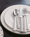 Etched polka-dots on stainless steel lend elegance to your tabletop. Set includes: Cold meat fork, plain tablespoon, and butter knife.