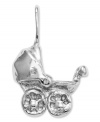 The perfect baby shower party favor, this adorable baby carriage charm is sweet and petite. Crafted in 14k white gold. Chain not included. Approximate length: 1/2 inch. Approximate width: 2/5 inch.