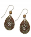 Feeling special. Jody Coyote embraces texture with its drop earrings, set in sterling silver with a teardrop silhouette in green patina-finished bronze. A squiggle embellishment adds a stylish touch. Approximate drop: 1-1/2 inches.