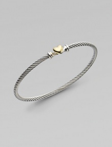 From the Cable Heart Collection. A thin signature cable band with a delicate 18K gold heart.Sterling silver 18K yellow gold Width, about 3mm Hook closure Imported From the Cable Heart Collection. A thin signature cable band with a delicate 18K gold heart.Sterling silver 18K yellow gold Width, about 3mm Hook closure Imported