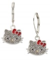 Get some special face time with Hello Kitty. These leverback earrings, set in sterling silver, dazzle with pave crystals providing a lustrous touch. Approximate drop: 1-1/10 inches.