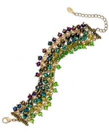 A mix and match of ombre color creates a lovely bracelet from c.A.K.e by Ali Khan. With a five-row design, glass faceted rondelle beads shake and shimmer, while a lobster clasp finishes the look. Crafted in gold tone mixed metal. Approximate length: 6 inches + 1-1/2-inch extender. A mix and match of ombre color creates a lovely bracelet from c.A.K.e by Ali Khan. With a five-row design, glass faceted rondelle beads shake and shimmer, while a lobster clasp finishes the look. Crafted in gold tone mixed metal. Approximate length: 6 inches + 1-1/2-inch extender.