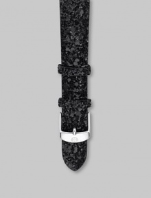 A glittery leather band with a silvertone metal buckle. Fits Michele 18mm watchesImported A glittery leather band with a silvertone metal buckle. Fits Michele 18mm watchesImported