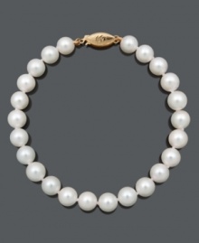The perfect gift for yourself or a loved one - pearls are both timeless and elegant. Bracelet features A+ Akoya cultured pearls (6-1/2-7 mm) with a 14k gold clasp. Approximate length: 7-1/2 inches. The perfect gift for yourself or a loved one - pearls are both timeless and elegant. Bracelet features A+ Akoya cultured pearls (6-1/2-7 mm) with a 14k gold clasp. Approximate length: 7-1/2 inches.