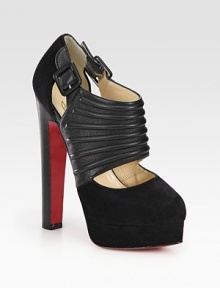 Ridged leather and soft suede cutout design with adjustable buckle straps and an ultra-high heel. Stacked heel, 6 (150mm)Covered platform, 1 (25mm)Compares to a 5 heel (125mm)Leather and suede upperLeather liningSignature red leather solePadded insoleMade in Italy Ridged leather and soft suede cutout design with adjustable buckle straps and an ultra-high heel. Stacked heel, 6 (150mm)Covered platform, 1 (25mm)Compares to a 5 heel (125mm)Leather and suede upperLeather liningSignature red leather solePadded insoleMade in Italy