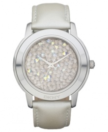 A cluster of clear crystals lend an elegant touch to this casual watch from DKNY. A cluster of clear crystals lend an elegant touch to this casual watch from DKNY.
