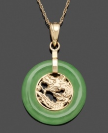 Inspired by elegant Asian influences, this beautiful circle pendant features a jade ring (14 mm) set in 14k gold. Approximate length: 18 inches. Approximate drop: 1 inch. Inspired by elegant Asian influences, this beautiful circle pendant features a jade ring (14 mm) set in 14k gold. Approximate length: 18 inches. Approximate drop: 1 inch.