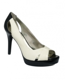 Stand up for daring style. The Fairfax pumps by Alfani combine chic cutout detailing with this season's hot color blocking trend. Stand up for daring style. The Fairfax pumps by Alfani combine chic cutout detailing with this season's hot color blocking trend.