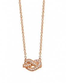 True love is like a knot that never comes undone. The cubic zirconia-encrusted heart on this 18k rose gold vermeil pave necklace lets her know just how you feel. True love is like a knot that never comes undone. The cubic zirconia-encrusted heart on this 18k rose gold vermeil pave necklace lets her know just how you feel.
